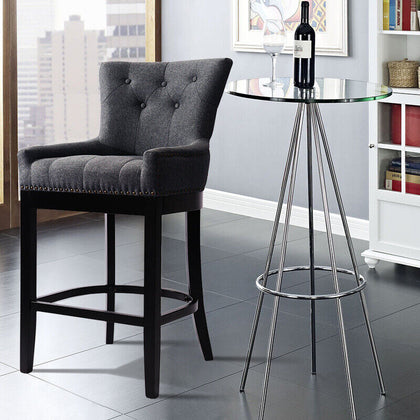 Kitchen Counter Chair Dark Grey Seat Button Studded High Pub Bar Stools Wingback