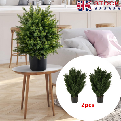 2x Plastic Artificial Topiary Cedar Tree Green Plant Indoor Outdoor Decoration