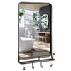 Wall-mounted Bathroom Mirror Rectangle Bedroom Vanity Mirror w/ Shelf & 4 Hooks