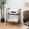 2-Tier Folding Rolling Cart Industrial Kitchen Serving Island on Wheels Foldable