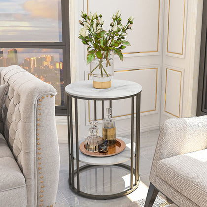 Round Coffe Table Marble Tabletop Sofa End Table Leisure Reception Home Office