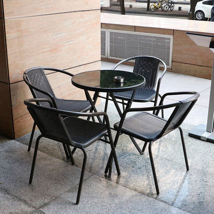 4 Seater Rattan Garden Patio Mirrored Folding Table 4 Chair Furniture Set Bistro