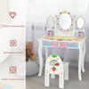 Kids Vanity Makeup Dressing Table & Chair Set W/ Tri-fold Mirror & Drawers White