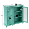2-door Buffet Sideboard Modern Pantry Cupboard Tempered Glass Cabinet 4 Drawers