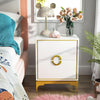 White Bedside Table Wooden Cabinet 1 Storage Drawer Gold Metal Handle Legs