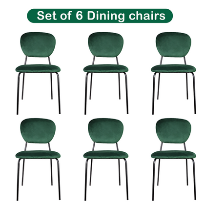6PCS Dining Chairs Green Velvet Stackable Fabric Chairs Metal Leg Home Office