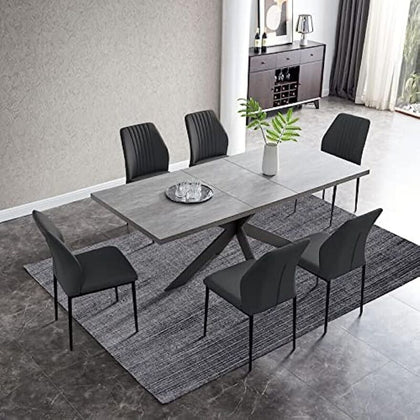 jiexi MDF Dining Table and PU Leather Chairs w/ Middle Butterfly Extension Leaf