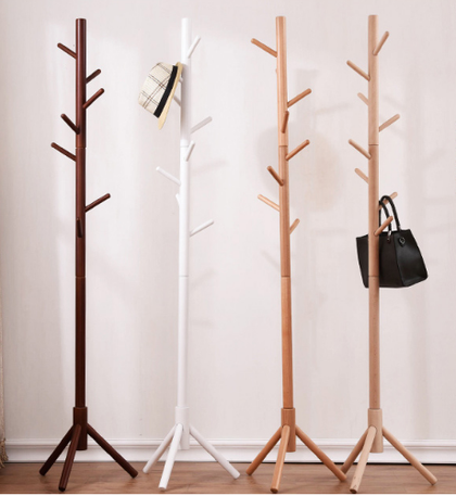 Beech Wooden Standing Coat Rack 8 Hooks Wood Tree Stand Coat Hat Handbag Rack