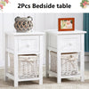 2 x Wood Bedside Tables Night Stand Cabinet Storage Drawer Wicker Baskets UK