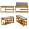 2 Tier Wooden Hallway Shoe Rack Storage Bench Bed End Stool Fabric Padded Seat