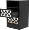 Black Bedside Table Tall Wooden Cabinet Open Storage Shelf 2 Mirrored Drawers