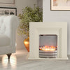 ELECTRIC FIRE WHITE FIREPLACE & SURROUND BRUSHED STEEL PEBBLE FIRES BLACK HEARTH