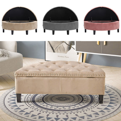 Velvet Chest Storage Ottoman Footrest Bench Stool Box Seat Pouffe Chair Bedroom