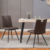 2Pcs Brown Dining Chairs Retro Faux Leather V Stripe Seat Metal Leg High Back