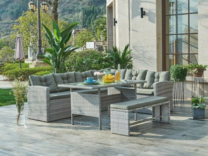Rattan Corner Garden Furniture Set Patio Outdoor Dining Sofa Table & Bench