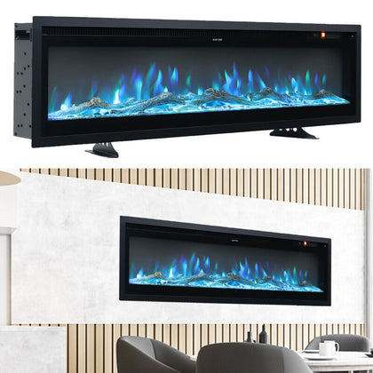 40 Inch Fireplace LED Wall Build In Insert Electric 9 Colour Flames Fire Heater