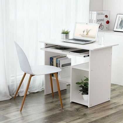 UK Computer Desk with Shelves Storage Shelf Keyboard Tray Laptop Table White