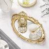 Oval Storage Tray Mirror Golden Glass Fruit Dessert Plate Makeup Jewelry Display