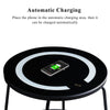 LED Glass Side End table With Wireless Charging Black Round Beside Table