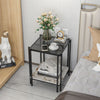 Tempered Glass Side Table Coffee Table Marble Storage Shelf with Dual Pole Legs