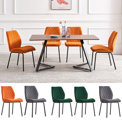 2PCS Dining Chairs Set Velvet Padded Seat Metal Leg Kitchen Armless Chair Office