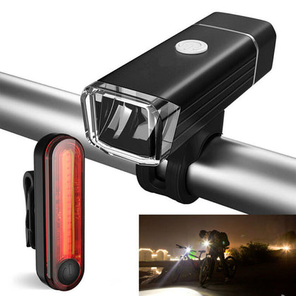 Bike Bicycle Lights USB LED Rechargeable Set Mountain Cycle Front Back Headlight