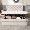 KING SIZE Ottoman Gas Lift Storage Bed Velvet Upholstered Bed Frame Beige QZ