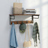 Metal Coat Rack with 5 Hooks & Shelf Wooden Rack Clothes Hat Hanger Wall Mounted