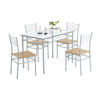 Glass Dining Table and Chairs Silver Iron Legs 1 Table 4 Chairs MDF Stools