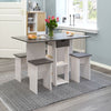 Wooden Mobile Drop Leaf Dining Table Stool Set Folding Kitchen Furniture Grey