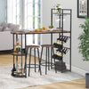 Industrial Bar Table Set with 2 Chairs Dining Set w/ Wine Rack Side Storage BT