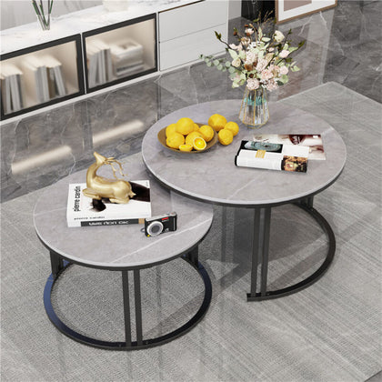 Nest of 2 Coffee Table Sofa Side Corner End Marble Nesting Table for Living Room