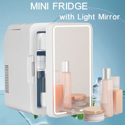 10L Mini Fridge with LED Mirror Portable Cooler Warmer Food Drinks Skincare Car