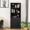 Wooden Tall Bookcase 3-Tier Shelving Storage Cabinet 2 Doors Display Organizer
