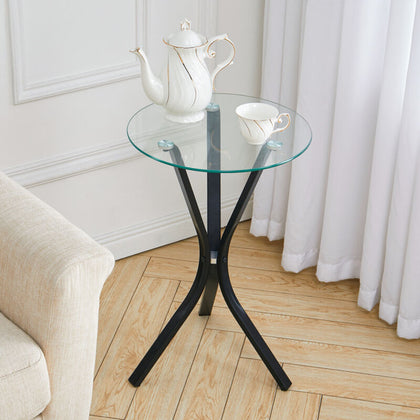 Round Sofa Side Table With Tempered Glass Top Living Room Furniture Coffee Tea