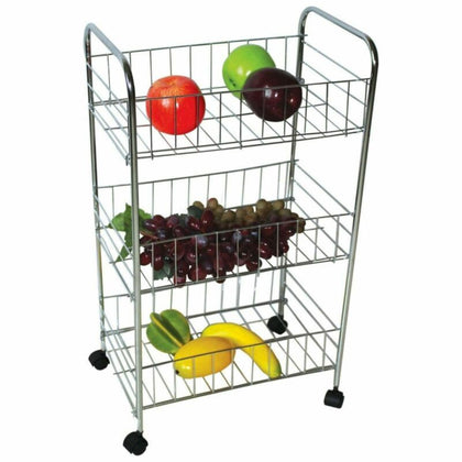 3 TIER STEEL FRUIT VEGETABLE TROLLEY STORAGE RACK WITH WHEELS KITCHEN HEAVY DUTY