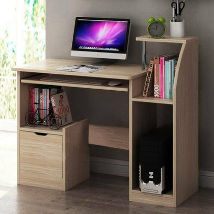 Computer Desk Writing Study Table Office With Drawers Home Study Book Shelf