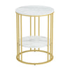 Real Marble Side End Table Golden Frame Nightstand Storage for Artworks Bonsai