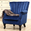 Velvet/Linen Chesterfield Armchair Tufted Wing Back Scalloped Shell Chair Sofa