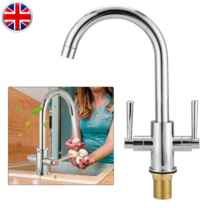 Chrome Bathroom Kitchen Sink Mixer Taps 360 Swivel Spout Double Lever Faucet UK