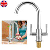 Chrome Bathroom Kitchen Sink Mixer Taps 360 Swivel Spout Double Lever Faucet UK