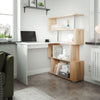 L Shaped Computer Desk Corner Desk 360 Degree Rotatable Shelves Natural wood