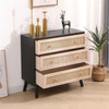 Natural Rattan Chest Of 3 Drawers Black Pine Wood Legs Scandinavian Storage Unit