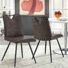 2Pcs Brown Dining Chairs Retro Faux Leather V Stripe Seat Metal Leg High Back