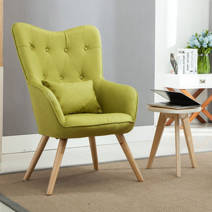 Upholstered Armchair Buttoned Wing Back Living Room Fireside Chair with Cushion