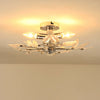 WILLOW LEAF DESIGN FLUSH FITTING 4 BULB ARM CEILING LIGHT CHANDELIER - CHROME