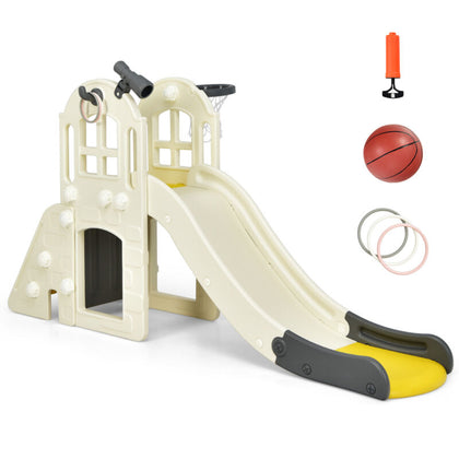 6-In-1 Large Slide for Kids Toddler’s Climber Slide Playset with Basketball Hoop