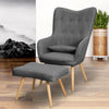Linen Fabric Accent Wing High Back Armchair Chair Living Room Footstool Lounge