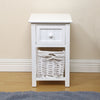 2 x Wood Bedside Tables Night Stand Cabinet Storage Drawer Wicker Baskets UK