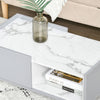 Two-Tone Coffee Table Marble Effect w/ Storage Wood Legs Home Furniture